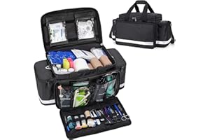 Trunab - Bolsa médica de Primeros Auxilios de Emergencia vacía Negra, Bolsa para emergencias Profesionales, Bolsa médica de Almacenamiento con divisores Interiores y Fondo Antideslizante, Ideal para