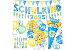 Elidepe School Boy First Day at School Decoration, School Child 2025 Boy Decoration, School Child & Sugar Cones Foil Balloon + Paper Bunting + Garland + Sugar Bag ABC 123 Balloons