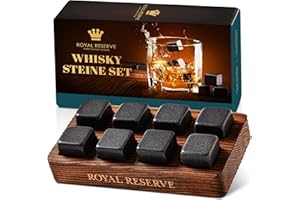 Whisky Steine Geschenkset – Eiswürfel Wiederverwendbar, Whiskey Geschenke für Männer in Braunem Holztablett – Geschenk Zubehör für Freund – Keine Verwässerung, von Royal Reserve