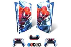 MaD Vision® Set de Skin Extra-Durables en Vinyle pour PS5 Disc + 5 Paires de Aiming Rings | Kit Autocollant et Résistant aux Rayures pour Playstation 5 + 2 Controllers – pour Spider-Man Design