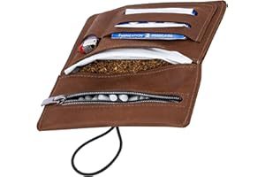 SIMARU Porta Tabacco in Vera Pelle Astuccio Grigio con Scomparti per Cartine, Filtri e Accendino - Lavorato a Mano, Pratico e Stiloso. (Marrone chiaro)