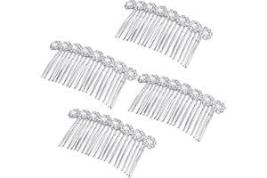 Geosar 4 Peinetas Laterales de Aleación de Diamantes de Imitación Pinzas de Pelo de Cristal de Flores Peinetas de Cabello de Joyería Nupcial Accesorios Franceses de Cabello (Plata)
