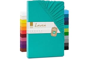 Lavea Spannbettlaken 90x200cm-100x200 - aus atmungsaktiver Baumwolle - Passgenau für Standardmatratzen bis 20cm - Türkises Bettlaken mit Gummizug - Jersey Spannbetttuch 90x200cm-100x200