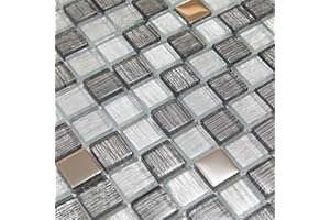 TOTAL LOOK DESIGN TILES AND INTERIORS Florence Metallic Squares Silver Mosaic Tiles Sheet Walls Floors Bathrooms Kitchen 30 x 30cm