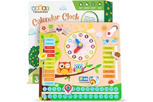 WOODY TREASURES Wooden Toys Educational Teaching Clock | Premium Montessori Toys | Development Toys | Great Gift for Girls and Boys