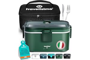 TRAVELISIMO Scaldavivande Elettrico Portatile Extra Grande 1,8L 100W Portapranzo Riscaldabile Portatile, 220V/12V/24V Porta Pranzo Riscaldabile per Viaggio e Lavoro, Porta Pranzo Termico