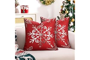 Hanrunsi Federa Cuscino 40 x 40 Natale Rosso e Argento, Federe per Cuscini Decorativa Natalizia, Set di Federe Decorative con Motivo Natalizio, Fiocco di Neve, Buon Natale 2 pezzi