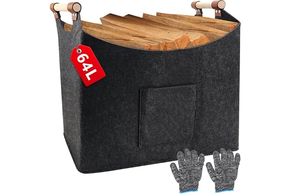 WJMY Vedkorg i filt XXL träkorg 64 L 50 x 32 x 40 cm för ved