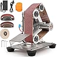 SI FANG Mini Electric Belt-Sander DIY Power Sanding-Polishing Machines Kit, 7 Speed Adjustable Bench Belt Grinder Sharpener, 20Pcs 330x30mm Belts for Knife Making, Metal Wood Working, Craft (UK Plug)