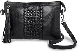 LaRechor Suede Leather Small Handbags for Ladies Tassel Cross Body Shoulder Bag Rivets Wristlet Clutch for Women Black