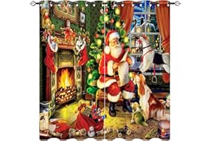 YUANZU Christmas Blackout Curtains, Santa Claus Decor Gift Dog Patterns Feast Theme Microfiber Fabric Eyelet Blackout Curtains for Living Room Bedroom W75cm (29.5") x D166cm (65") 2 Panels