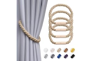 Pretty Jolly 4 Stück Magnetische Vorhang Raffhalter aus Holz, Boho Heimdekoration, drapierte Raffhalter, handgefertigt, Baumwollseil, Vorhanghalter für Zuhause und Büro, Fenstervorhänge (Dunkelbeige)
