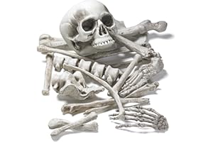 Prextex 18-pc Bag of Halloween Skeleton Fake Bones & Skull - Spooky Halloween Decorations for Parties - Realistic Human Bones Set for Graveyards, Anatomy Displays, & More - Props to Chill Your Guests