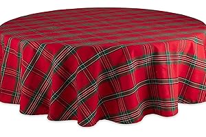 DII Dom wiejski świąteczny stół do jadalni i wystrój kuchni, obrus świąteczny, średnica 178 cm, czerwony i zielony