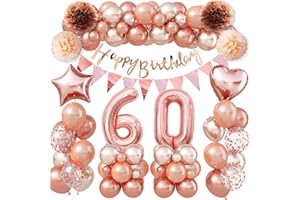 JOBKOO 60 Geburtstag Frau Deko,Rosegold Deko 60 Geburtstag Frau Geburtstagsdeko 60 Geburtstag Frauen mit 60 Geburtstag Luftballons Happy Birthday Banner 60. Geburtstag Deko für 60 Jahre Geburtstag Dekoration