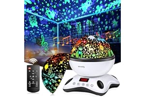Moredig Lampara Proyector Estrellas Bebe, 360° Rotación Proyector Bebes Luces y Musica con Temporizador y Control Remoto, 8 Modos Romántica, Perfecto Regalo Navidad para Bebés, Niños - Negro
