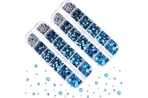 BLINGINBOX DMC Hotfix Rhinestone 2 Box Total 5200 Pieces Mixed Size Round Crystals Glass Gems for Costume Jewelry Making (Aquamarine)