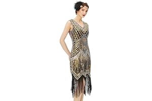 BABEYOND 1920 Flapper Robe Charleston à Sequins Robe soirée Frange Paillettée Style années 20 pour Great Gatsby Party, Bal, Soirée, Cocktail