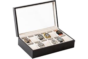 CASE ELEGANCE Caja Organizadora de Relojes de Madera Maciza Color Café Oscuro con Tope de Vidrio Exhibidor Hecho 12 Compartimientos (Café Oscuro)
