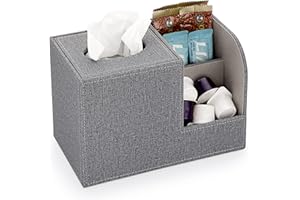 BTSKY Lniany kwadratowy pojemnik na chusteczki z dwiema bocznymi kieszeniami do przechowywania na pilota toaletka makijaż kosmetyki długopis ołówek - pudełko na chusteczki stołowe pojemnik na