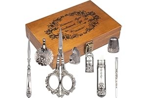 TALERLUV Vintage Stickerei Schere Kit Viktorianische Handarbeit Geschenkset mit Antik Schere, Fadenschneider, Fingerhut, Nadeln, Ahle, Bodkin, Wickelbrett zum Nähen, Stricken, Kreuzstich, Quilten