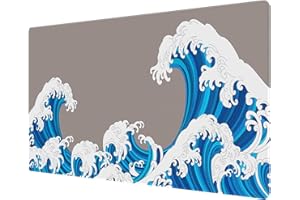 Anpollo Grande Mouse Pad Desk Mat 900 x 400 x 3mm Cool Sea Wave Texture Antiscivolo Base Wave Mousepad Bordi cuciti Tastiera Mouse Mat Desk Pad per Office Home Game - Onda mare grigia e bianca