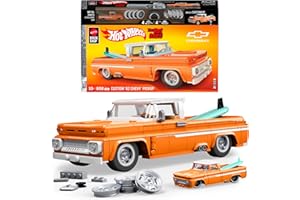 Mattel Brick Shop Klocki Hot Wheels Custom ’62 Chevy Pickup Samochód do zbudowania, 858 elementów, zestaw konstrukcyjny dla dorosłych kolekcjonerów i zabawka dla dzieci od 10 roku życia, JFT20
