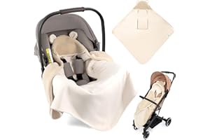 Zamboo Couverture Siege Auto Bebe en Polaire Peluche 80x80 cm – Plaid Bébé Enveloppant avec Fentes Harnais, Oeko-Tex – pour Siège-Auto, Cosy, Nacelle et Poussette – Teddy Beige