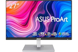 ASUS ProArt Display PA278CV Monitor Professionale 27 pollici IPS WQHD 2560x1440, 100% sRGB, Color Accuracy Delta E<2, Calman Verified, USB-C, DisplayPort Daisy-chain, Stand Ergonomico, Nero