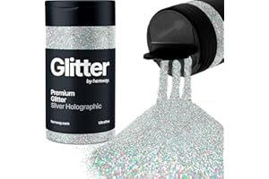 Holographic Silver Glitter Shaker, 130g Ultrafine Glitter, Crafts 1/128" Metallic Flake Silver Sequins, Resin & Epoxy Crafts, Decorating, Halloween, Christmas Nail, Face, Hemway