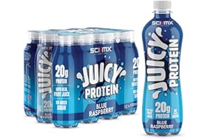 SCI-MX Juicy Protein Water with 20g Protein • Blue Raspberry Flavour • 500ml x 12 • High Protein Drink • Low Calorie & No Added Sugar • Made in UK with Spring Water