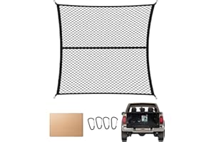 FoundGo 120x120cm Single Layer Elastic Cargo Net - Stretches to 210x210cm for Truck, Motorhome, Van, Pickup - Includes 4x Steel Carabiners, 4x ABS Hooks