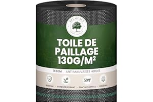 SKYLANTERN Toile de Paillage 130g/m² très épais - Geotextile Anti Repousse Gravier 50m x 1m (50m2) pour Terrasses et Allées - Bache Desherbant Anti Mauvaise Herbe 130g - Toiles de paillage Géotextile