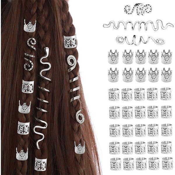 6 Pièces Bijoux Dreadlocks Spirale Viking - Perles Cheveux Naturels, Style Bohème, Accessoire Festif