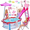 Miunana 23 Doll Swimming Pool Play Set with 19 Pool Accessories Beach Chairs Swimming Ring and 4 Sets Swimsuit Doll Clothes Mermaid Swimwear for 11.5 Inch/30cm Girl Dolls Gifts for Children(NO DOLL)