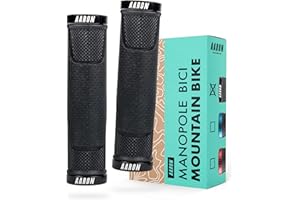 AARON MTB - Impugnature Bicicletta in Gomma Antiscivolo - Design Sportivo a Incastro - in Gel con Tappi di Chiusura - per Mountain Bike, Bici da Trekking, elettrica, Fixi, ECC. - Nero