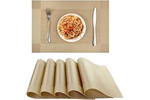 HONGP Place mats set of 6,Table Mats Heat Resistant Dining Kitchen Table Mats Washable Crossweave Woven Vinyl table mats set of 6 (11.8 in x 17.7 in) (Golden)