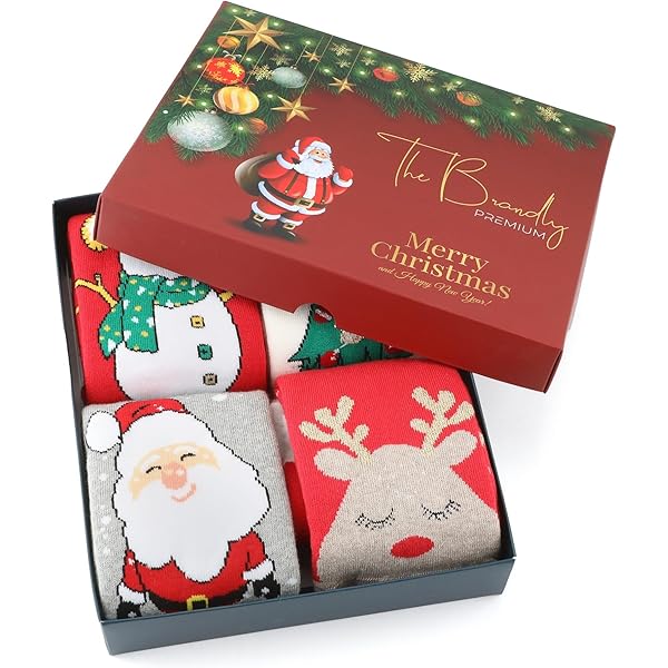 Coffret 4 Paires De Chaussettes De Noël Unisexes - Motifs Festifs, Coton/polyester/élasthanne, Tailles 36-43