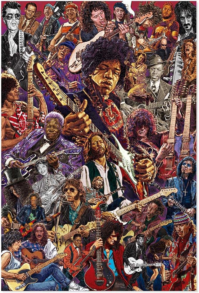 Grupo Erik Poster Legendary Guitarists Sanat Baskısı - Dekorasyon Oturma Odası veya Yatak Odası Dekorasyonu - Dekorasyon Odası - Boyut 61 x 91 - Resmi Lisans