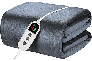 Elytsemoh electric blanket with 10 Heat Levels, Up-to-9-Hours Auto-Off Timer, Flannel 160x130CM, Machine Washable, Overheat Protection, electric throw blanket for sofa Bed Office