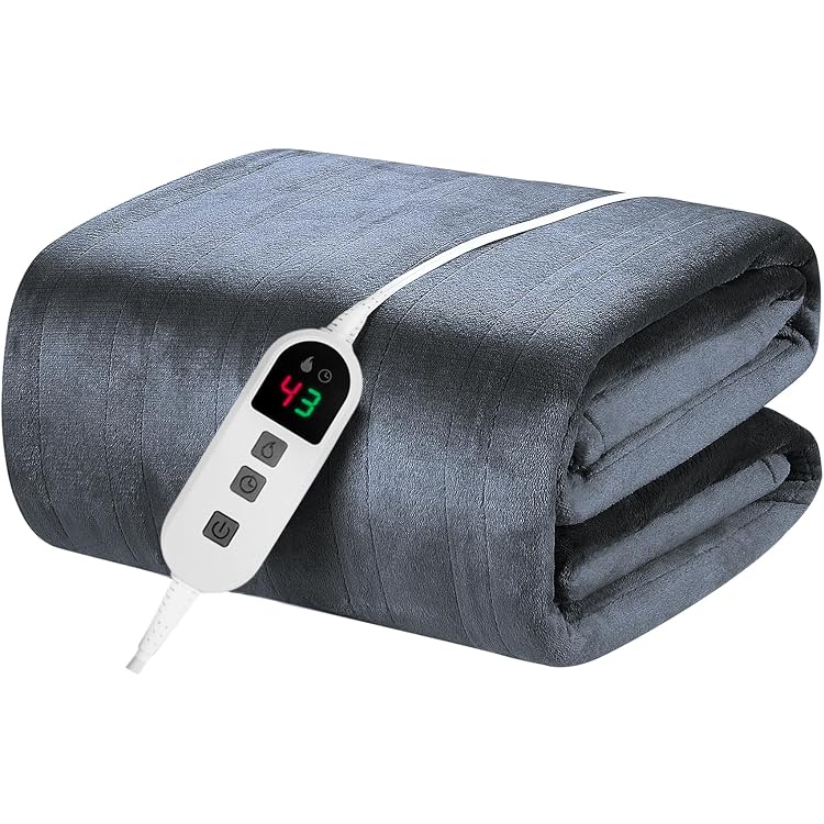Couverture Chauffante électrique 130x180 Cm - Flanelle Double Face - 8 Niveaux De Température - Minuterie 12h - Protection Surchauffe - Lavable - Gris - 9