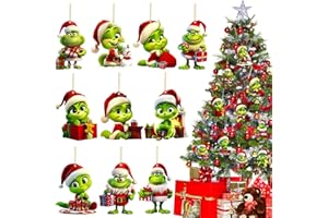 KDISHKRA 10 Piezas G-rinch Navidad Decoracion, Grinch Colgantes Navideñas de Acrílico Verd, Adornos Navidad, G-rinch Adornos Arbol de Navidad para el hogar Fiesta Regalo Festivales (2D)