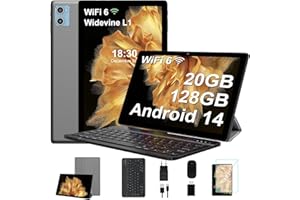 SUAAT 2024 Newest Tablet 10 Pulgadas 20GB RAM+128GB ROM (1TB TF), Android 14 Octa-Core, WiFi 6, Bluetooth 5.0, 6000mAh, GMS Certified, 8MP+5MP, Tablet PC con Funda, Teclado y Ratón, Gris