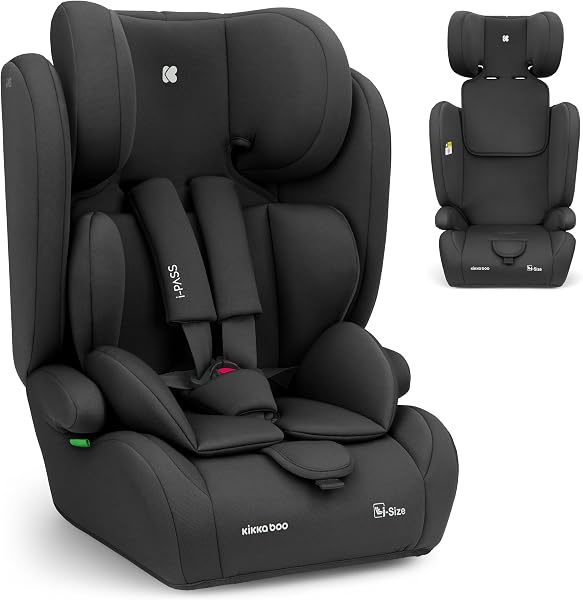 KikkaBoo Silla de Coche Grupo 1 2 3 (9-36 kg, 76-150cm) i-PASS, Silla Coche Bebé y Niños, Reposacabezas 13 Posiciones, 15 Meses a 12 Años, Cadeira Auto, Negro - 1