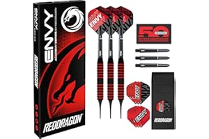 RED DRAGON Flechette Pointe Plastique 18g Baril / 20g Poids Total | Envy Series Fléchette Professionnelle Jeu De Flechettes Pointe Souple avec 9 x Ailettes, 6 x Tiges, et Etui