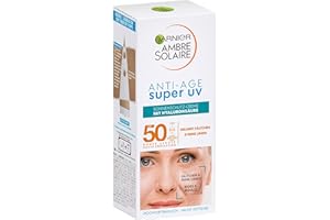 Garnier Crema solar antienvejecimiento SPF 50 con hialurónico y vitamina B antiarrugas y sequedad, Ambre Solaire 1 x 50 ml