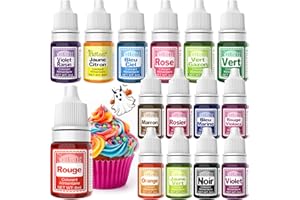 Colorant Alimentaire - Fidton Colorant Alimentaire Naturel 15 Couleurs, Colorants Alimentaires pour Fondant, Macaron, Donut, Gâteau, Colorant Alimentaire Liquide pour Pâtisserie, Cuisine, Slime - 6 ml