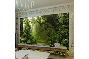 Msrahves fotomurale 3D Verde giungla nebbia paesaggio decorazione fai da te per la casa stanza del bambino Adesivi Murali Finestra XXL Poster Illusione d'Arte Opere d'Arte Fotomurale TV Camera da Lett