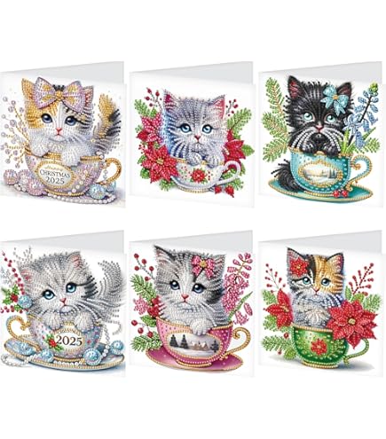 TDFERAN Set van 8 wenskaarten Diamond Painting bloem, diamant