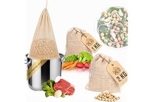 CMR GLOBAL Set de 3 Malla Para Cocer Garbanzos y Legumbres. Bolsas Para Cocinar Carne o Verduras. Mallas De Cocción para cocidos y pucheros. Red Cocina. 2 Mallas Algodón Reutilizables De 1 Kg y 1 Malla De 2 Kg
